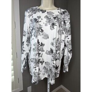 PUREJILL Shirttail Tee Pima Stretch Cotton SZ LARGE LG White Black Gray Floral